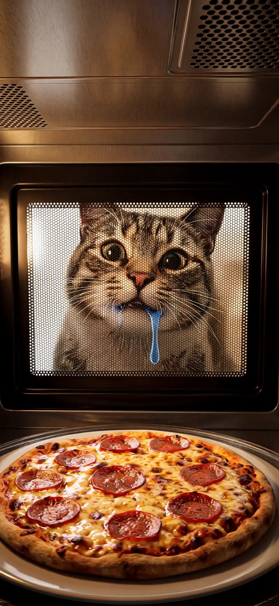 Funny Cat Drooling at Pizza Live Wallpaper in 4K