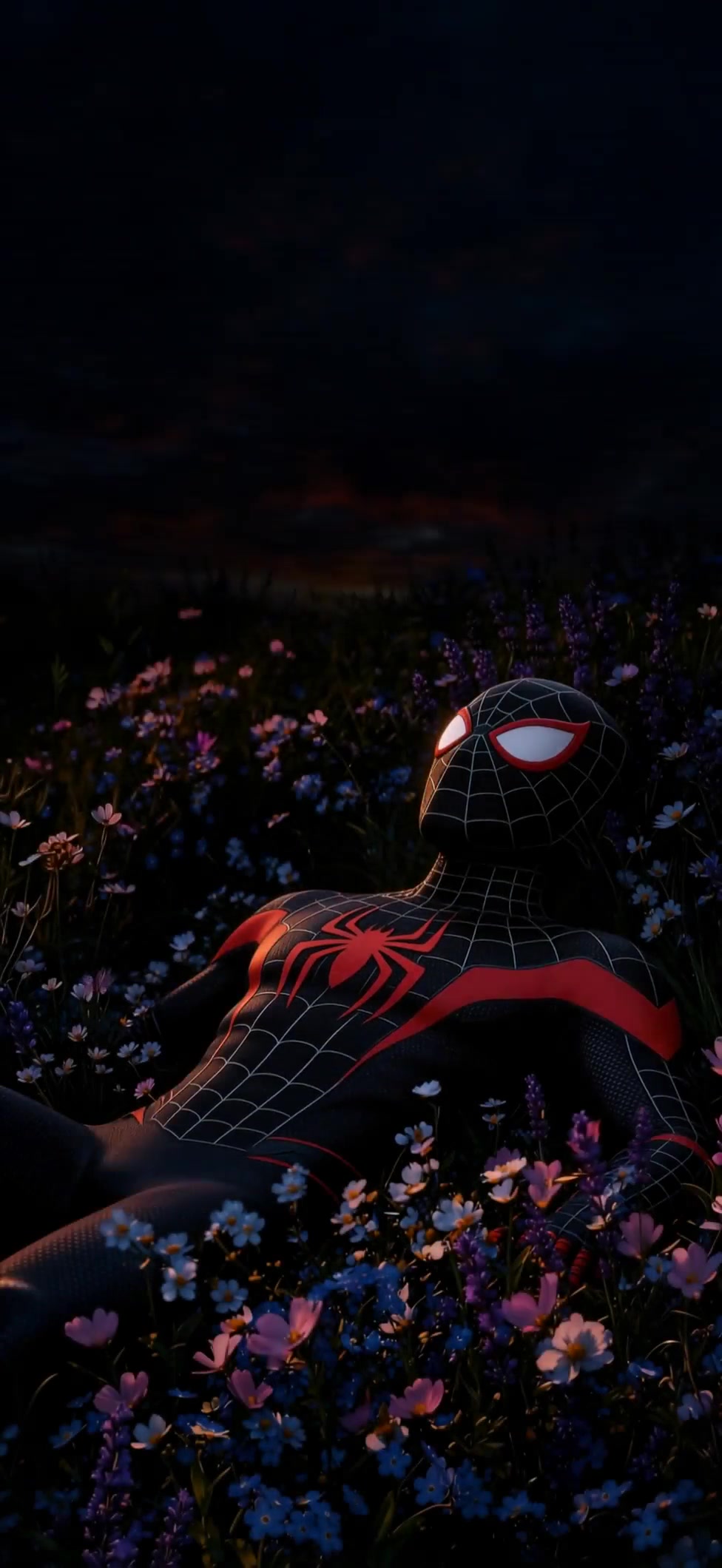 Miles Morales Resting in Flowers