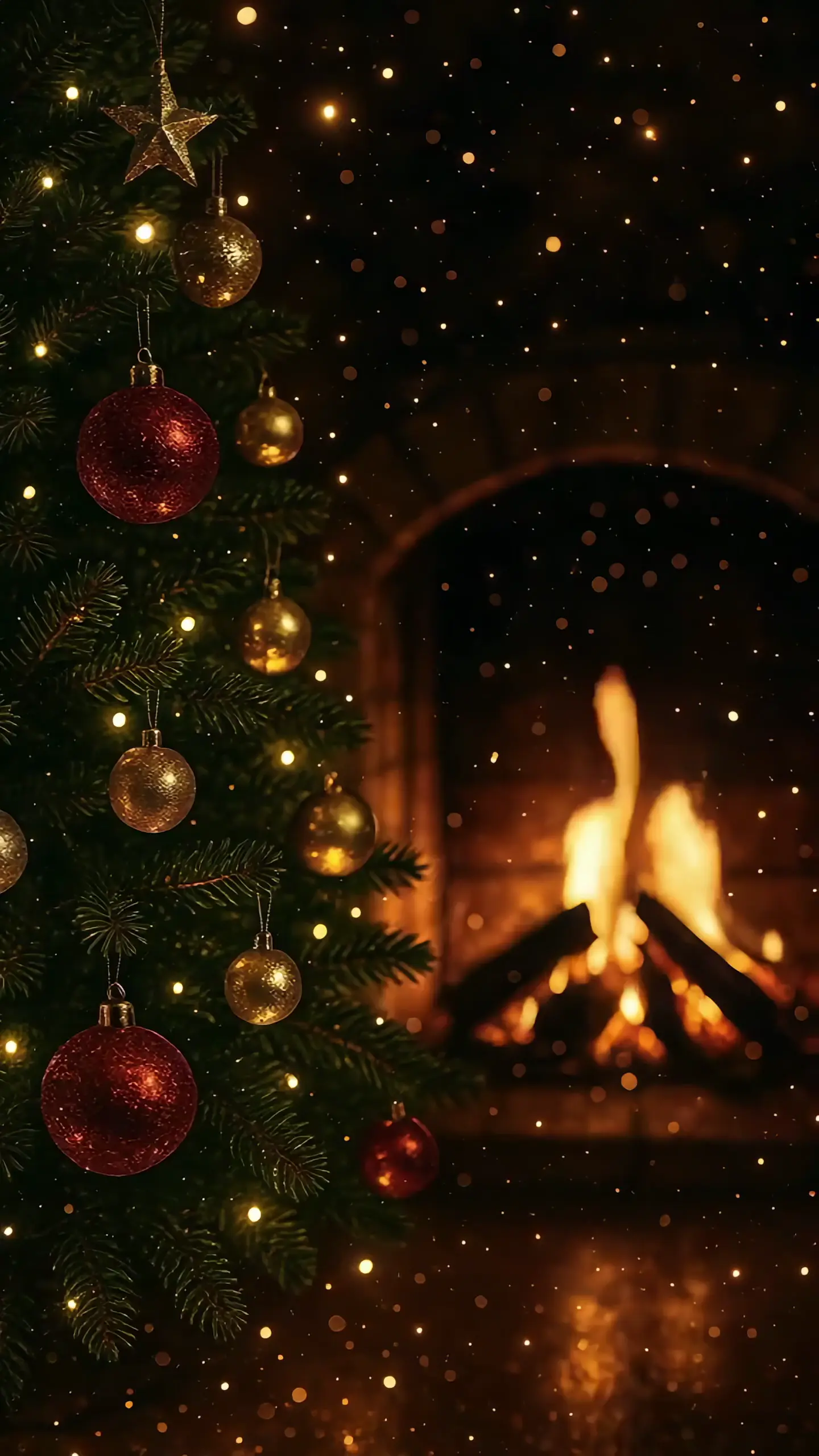 Cozy Christmas Tree by the Fireplace