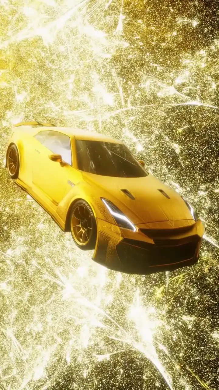 Gold Nissan GTR R35 in Futuristic Space 4K Wallpaper