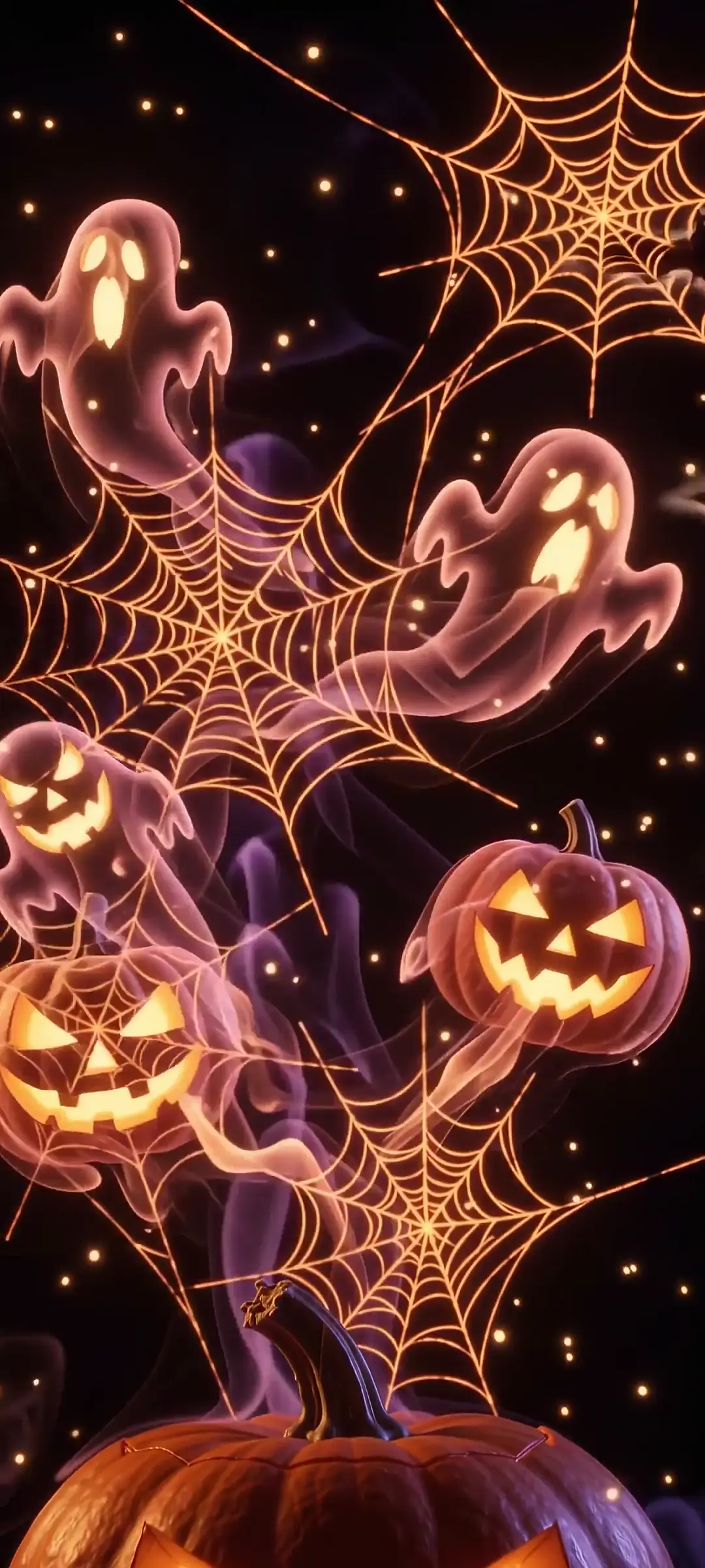 Spooky Jack-O'-Lantern and Ghosts Halloween 4K Wallpaper