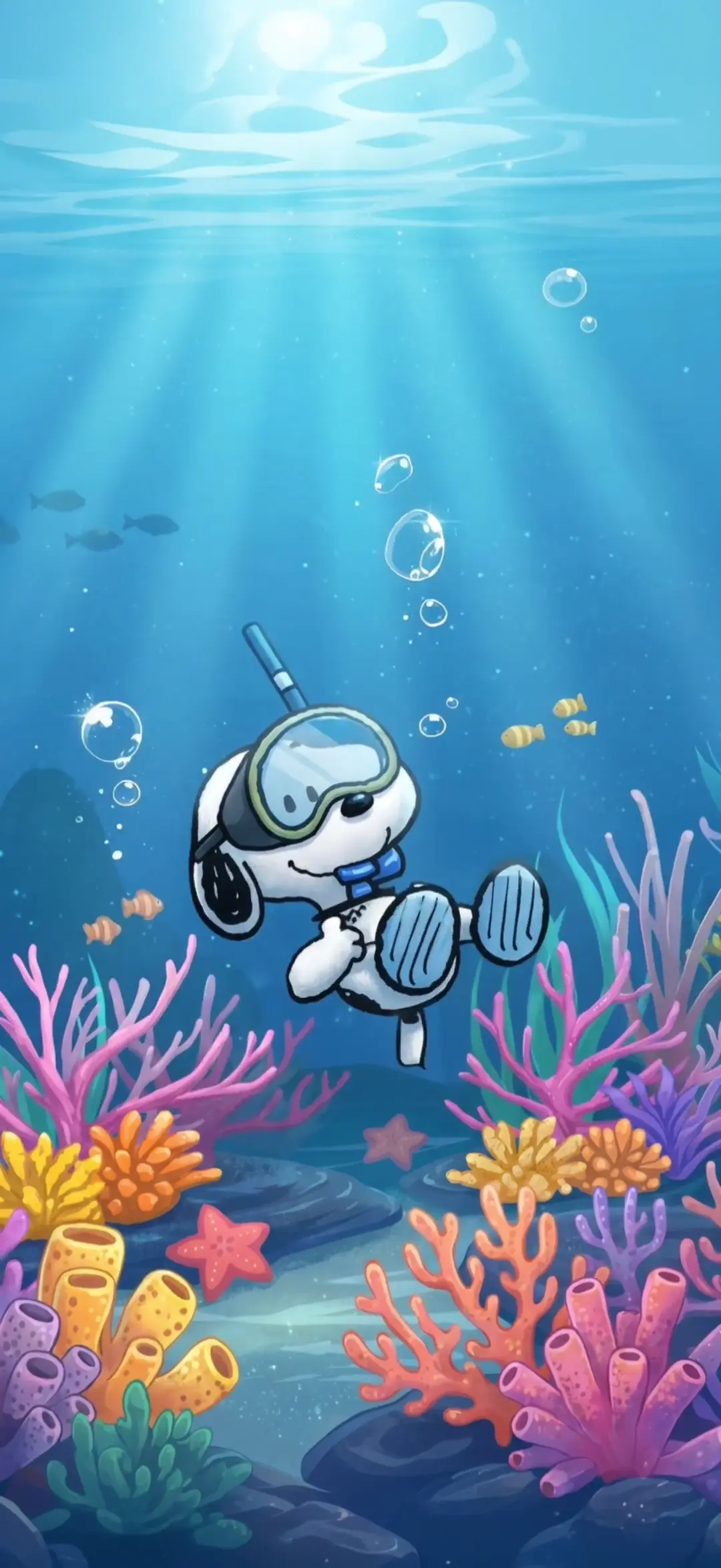 Snoopy Snorkeling Underwater Coral Reef 4K Wallpaper