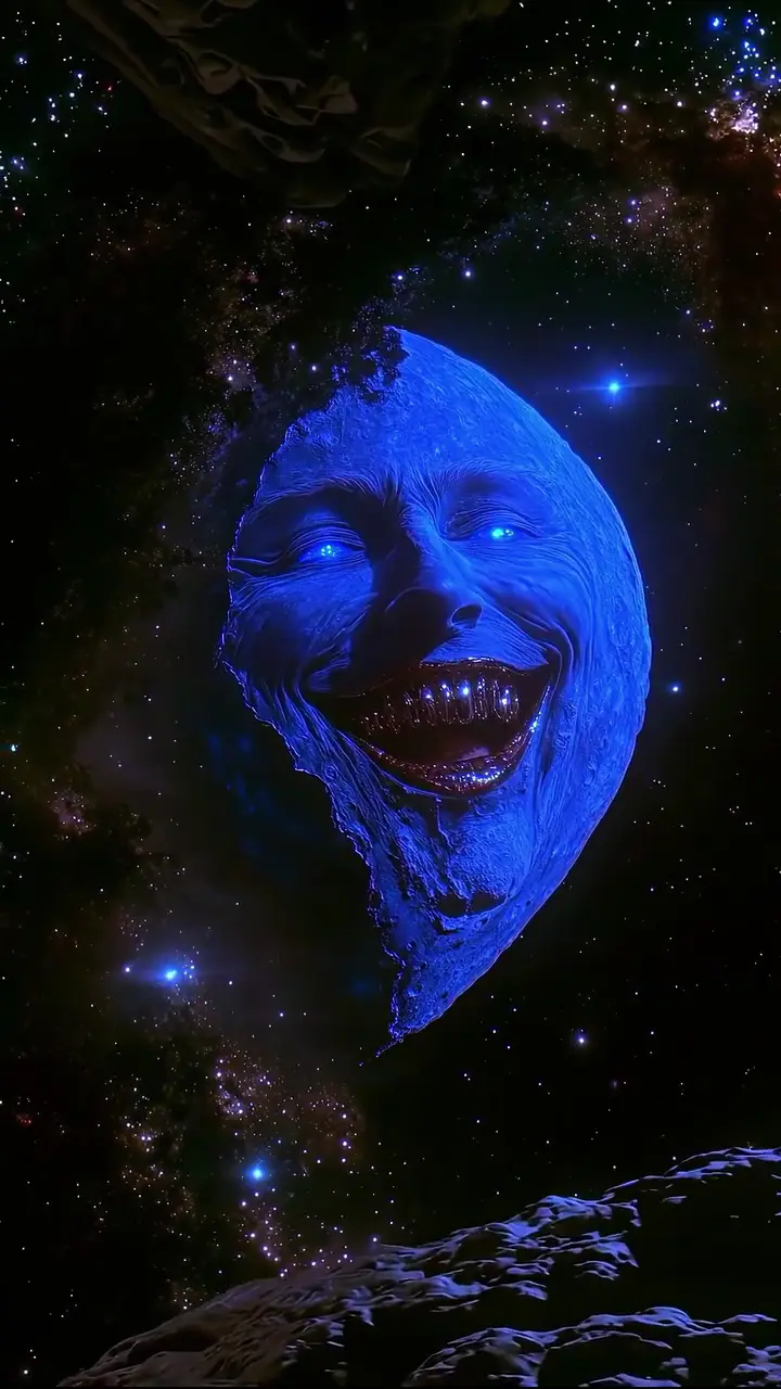Creepy Blue Moon Grin Live Space Wallpaper in 4K
