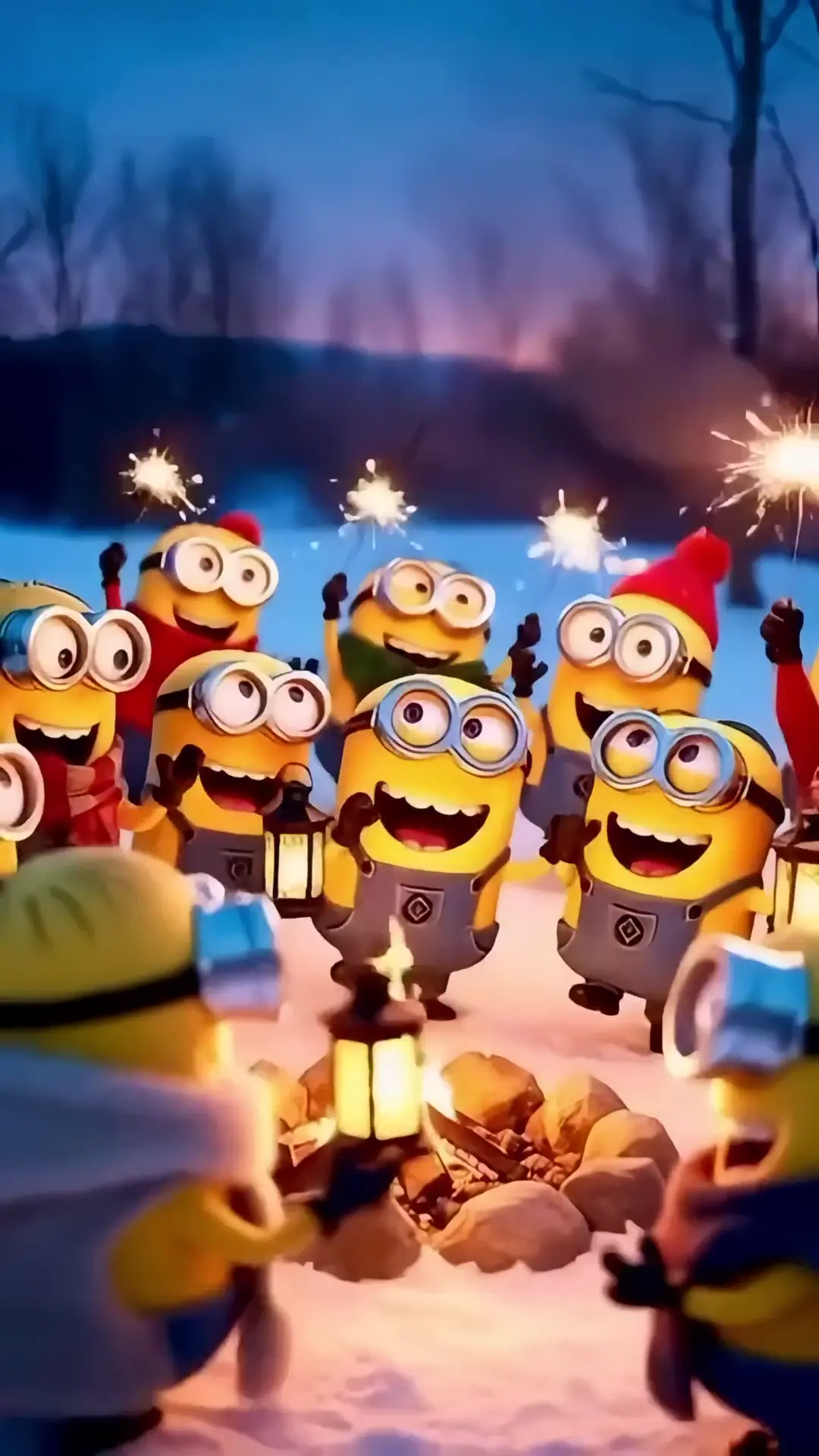 Minions Celebrate Christmas by a Cozy Campfire