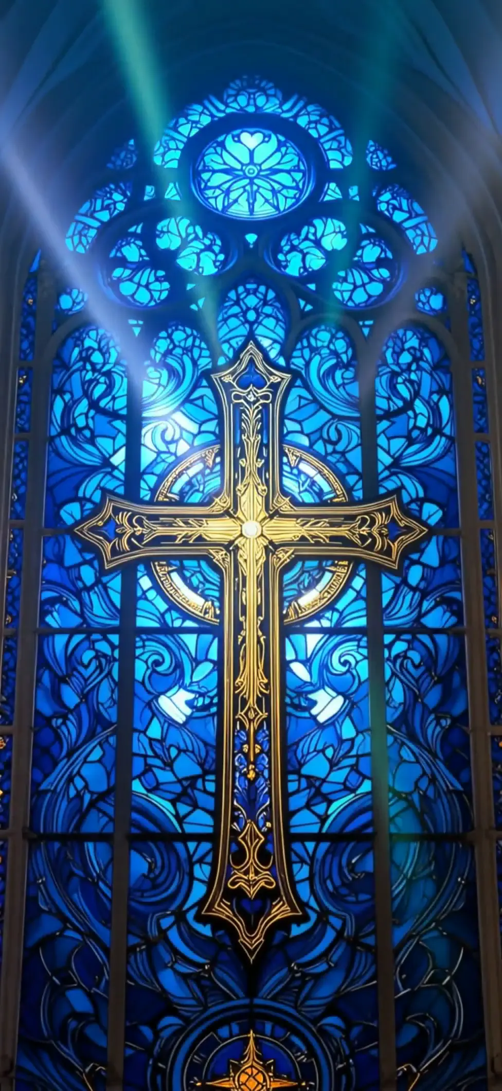 Blue Stained Glass Cross Live Wallpaper for Mobile