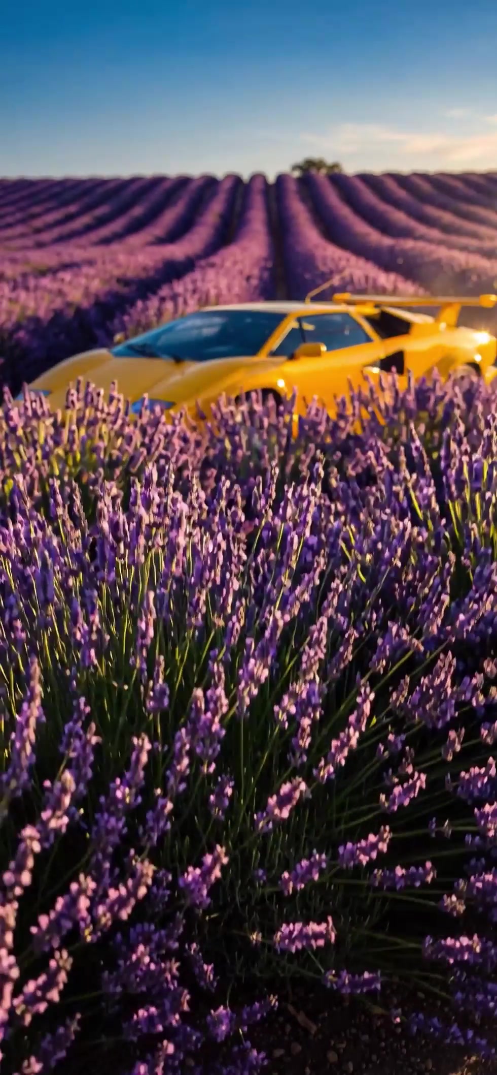 Yellow Supercar in Lavender Fields