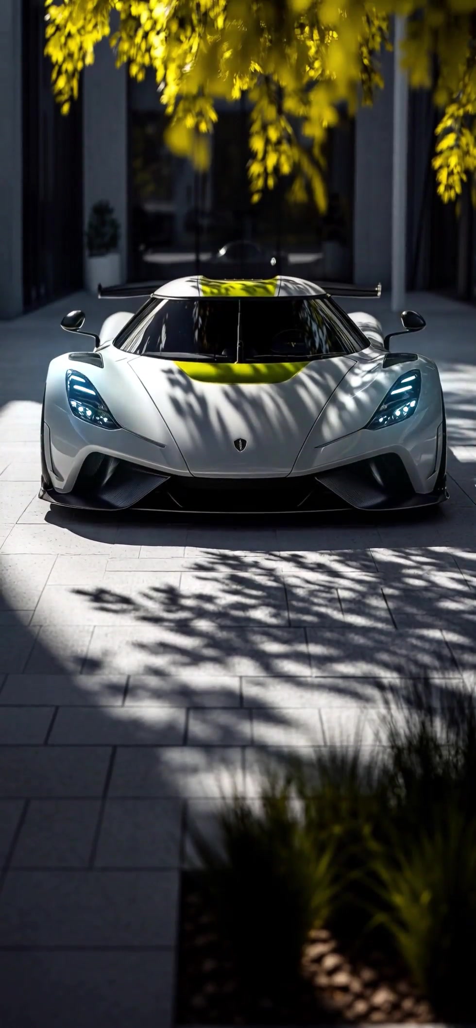 White Sports Car with Green Accent