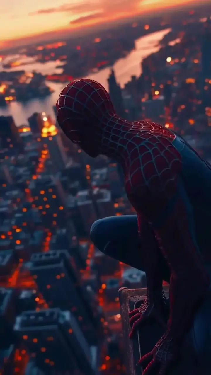 Spiderman Sunset Cityscape 4K Marvel Live Wallpaper