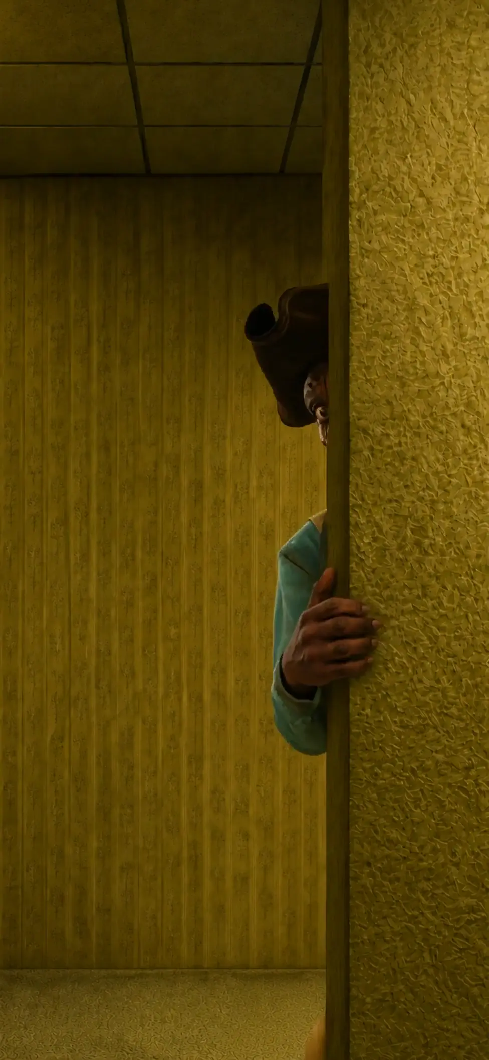 Captain Clark Peeking in Creepy Backrooms Horror Wallpaper