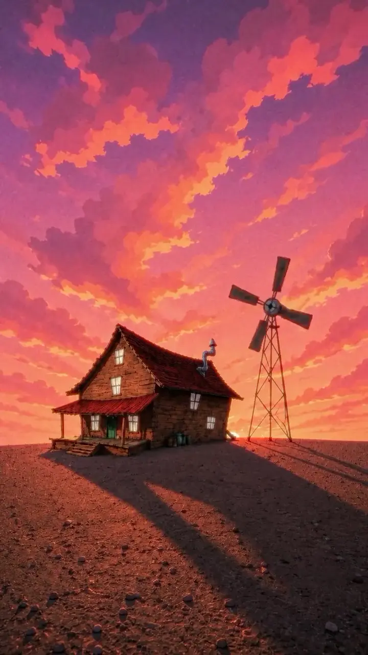 Courage the Cowardly Dog Farmhouse Sunset Wallpaper
