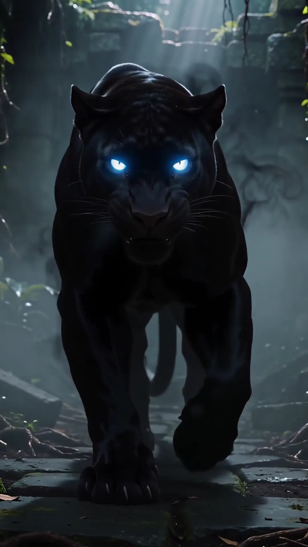Mystical Black Panther with Glowing Eyes Jungle Wallpaper