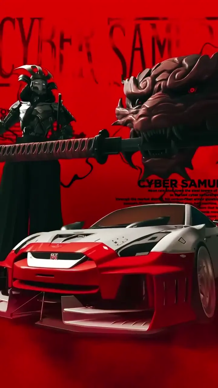 Cyberpunk Nissan GTR R35 with Samurai and Dragon Art
