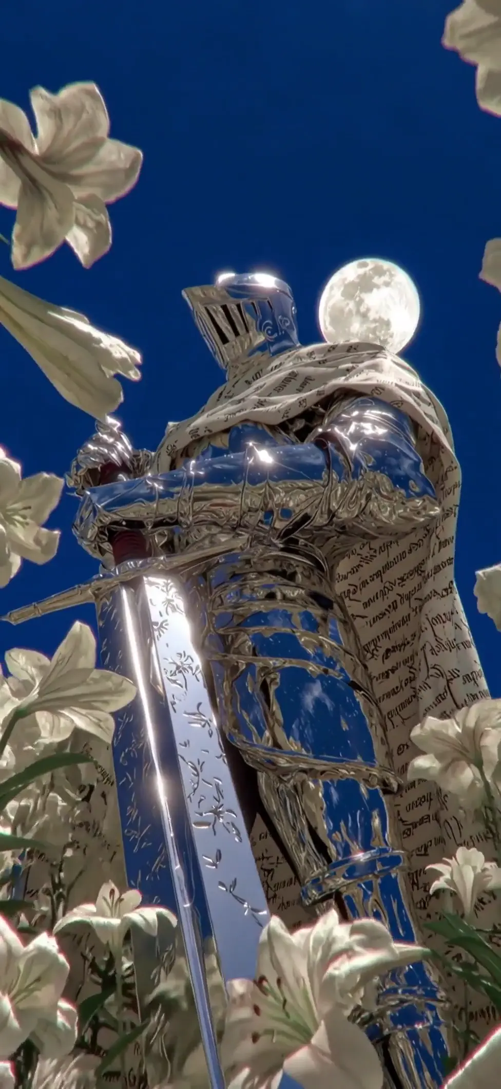 Silver Knight with Sword and Moon Fantasy HD Wallpaper