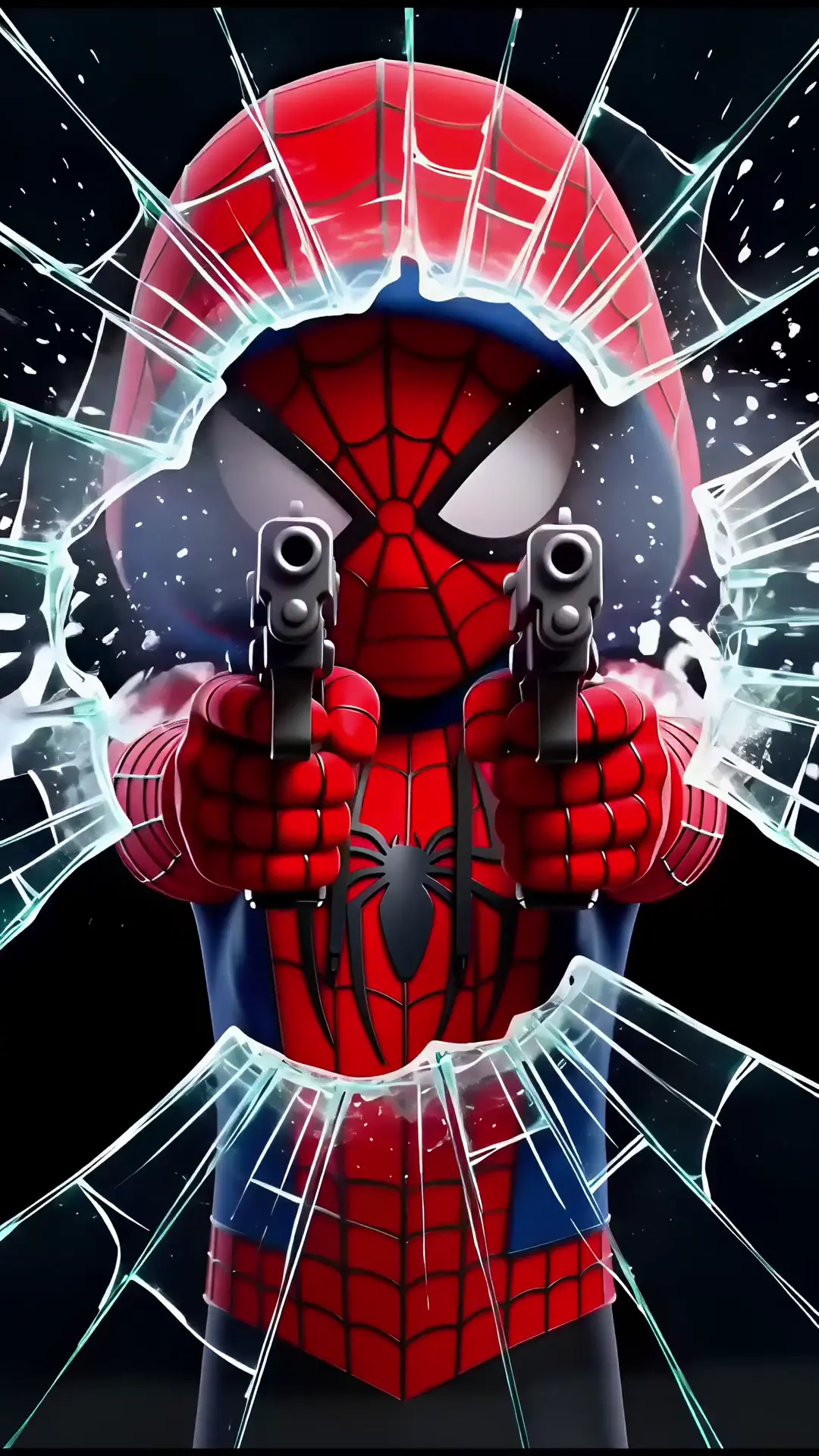 3D Chibi Spider-Man Live Wallpaper with Shattered Glass