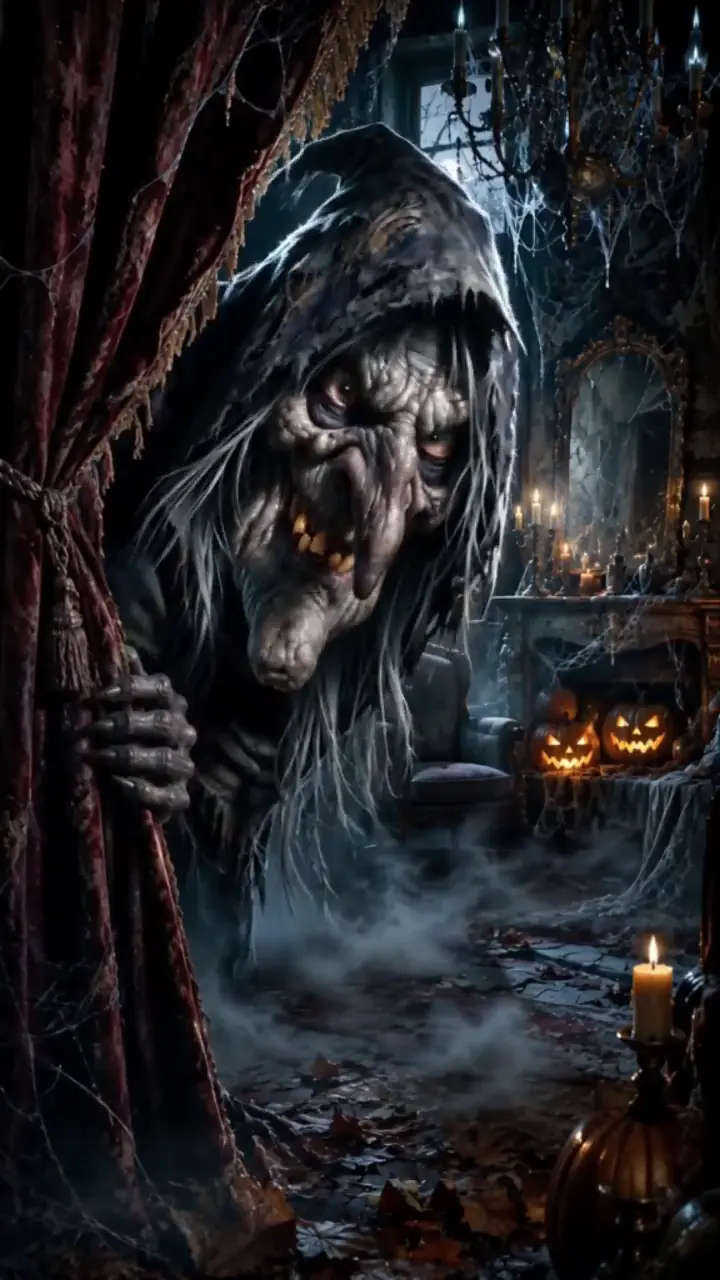 Creepy Halloween Witch Peeking Live 4K Wallpaper