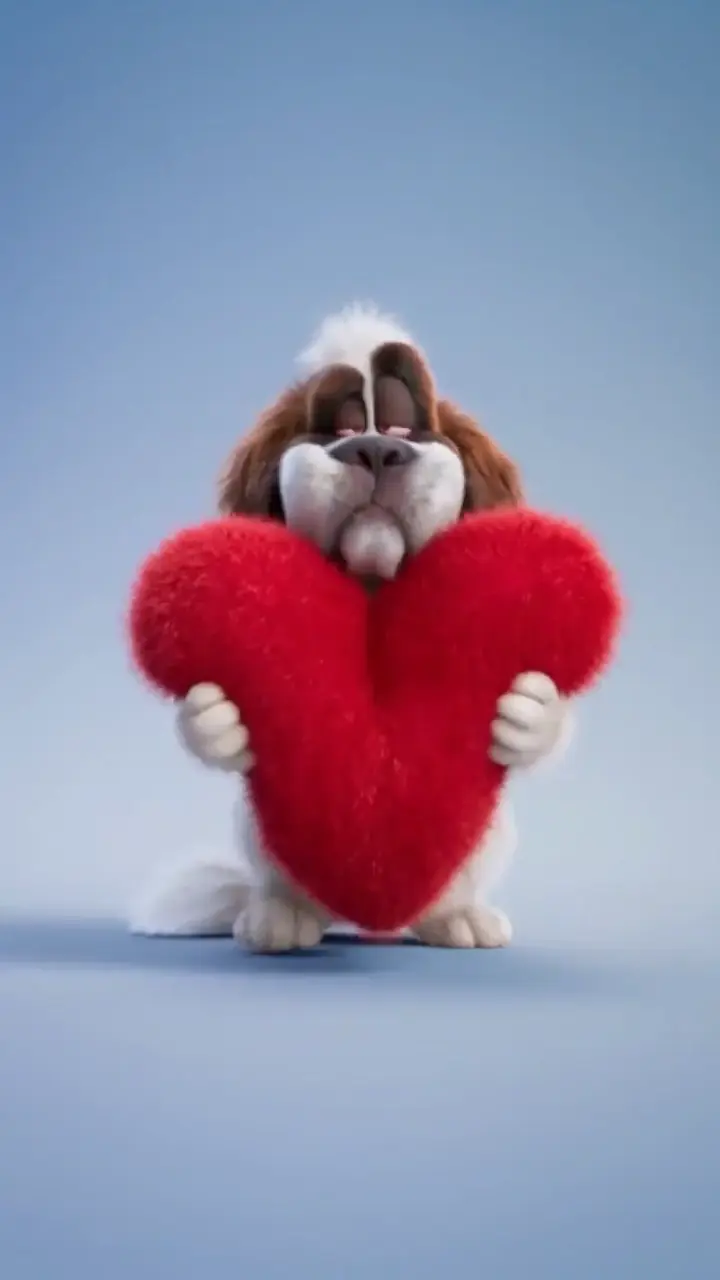 Adorable St. Bernard Dog with Red Heart Live Wallpaper