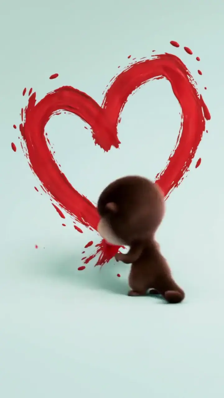 Adorable Cartoon Otter Painting Red Heart Wallpaper