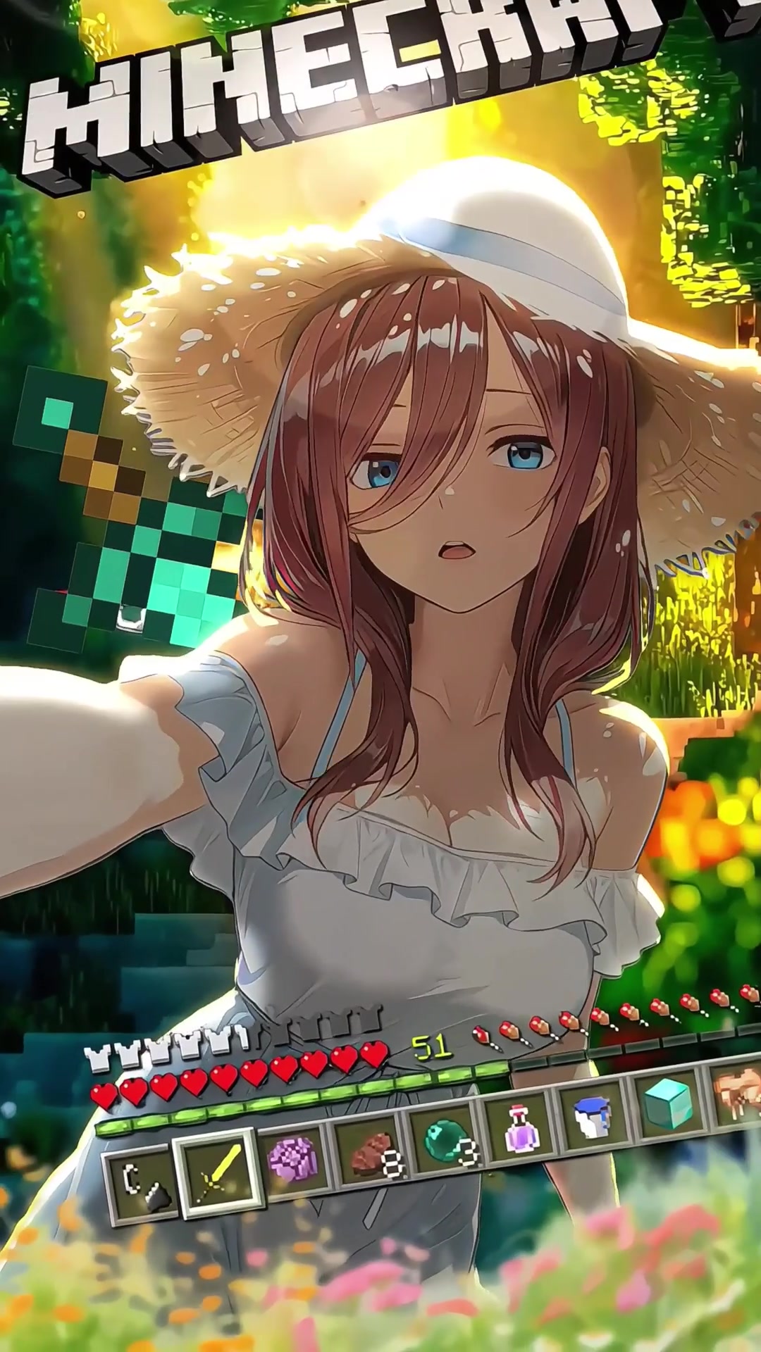 Minecraft Anime Girl with Straw Hat