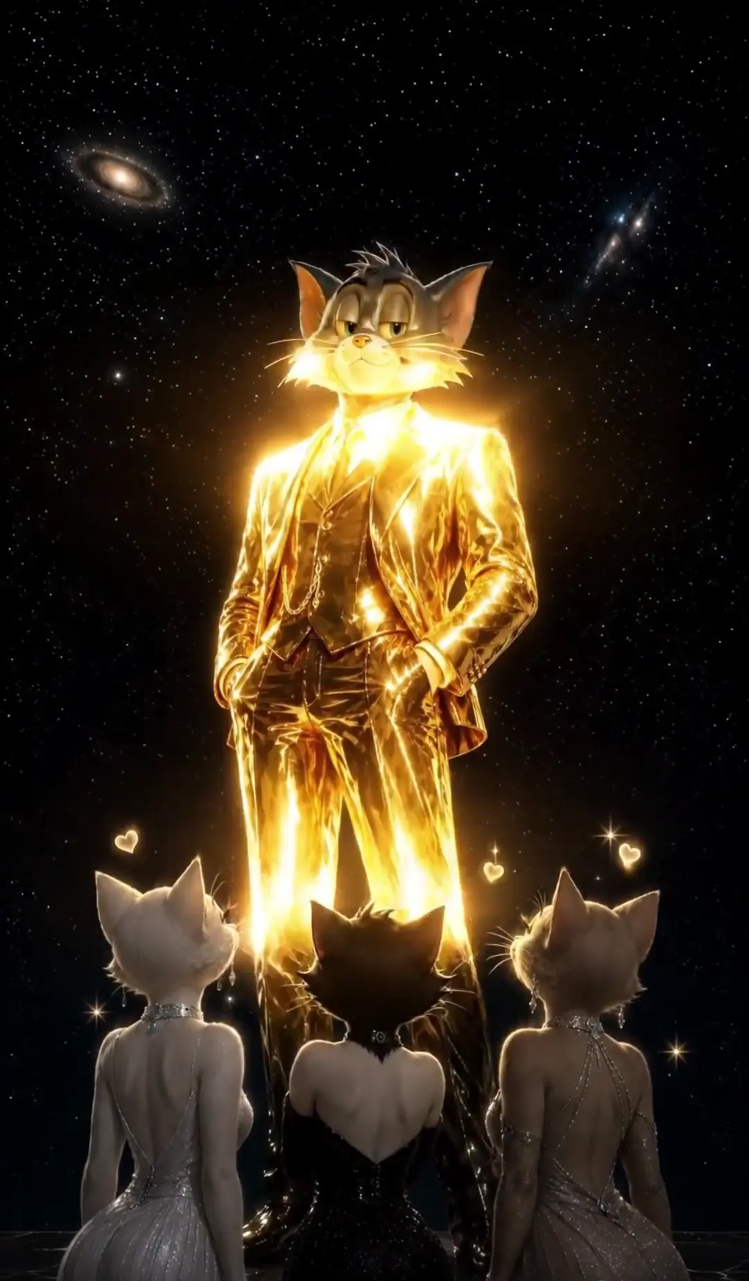 Golden Aura Cat in Space Luxury Live Wallpaper