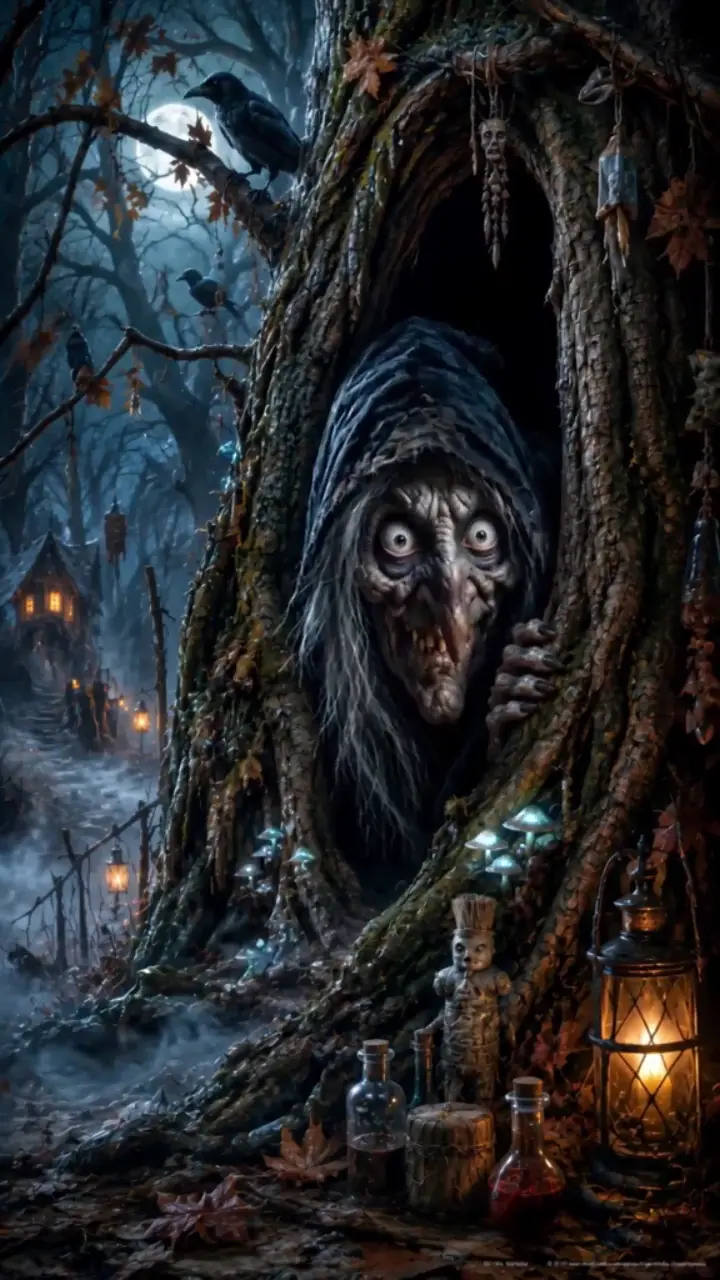 Spooky Witch in Haunted Forest 4K Live Wallpaper