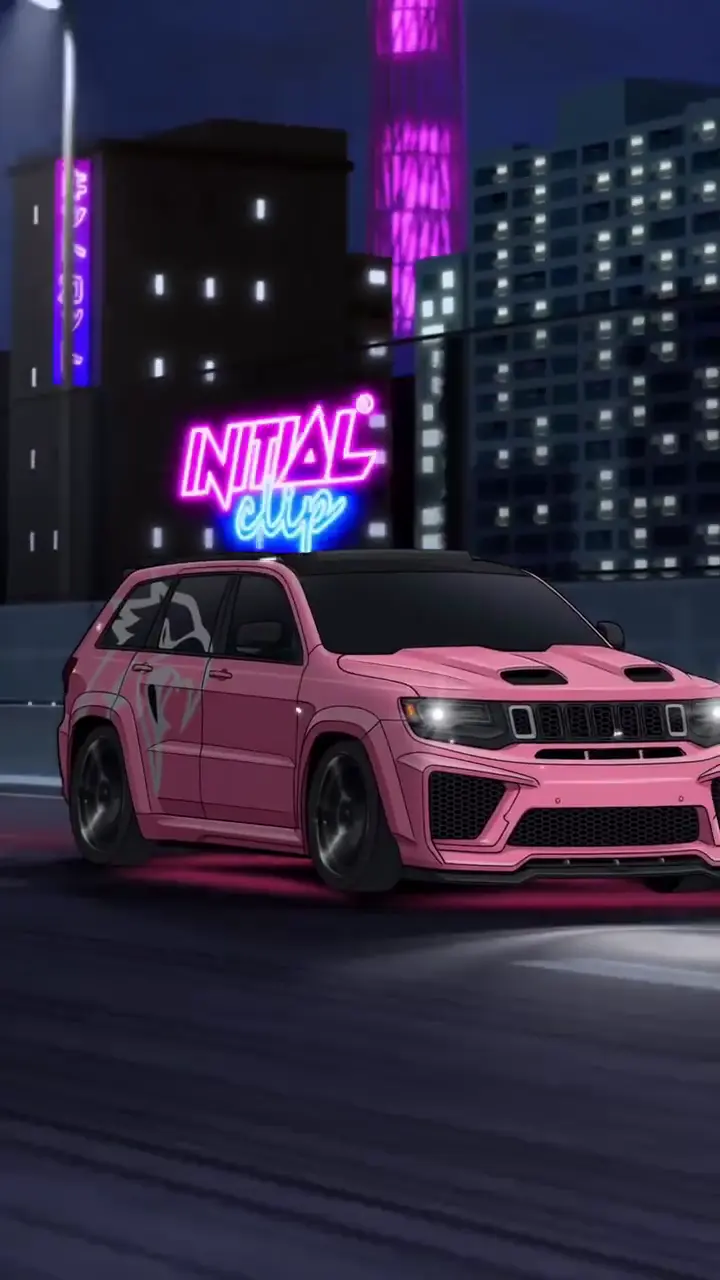 Pink Trackhawk Jeep in Neon Night City 4K Wallpaper