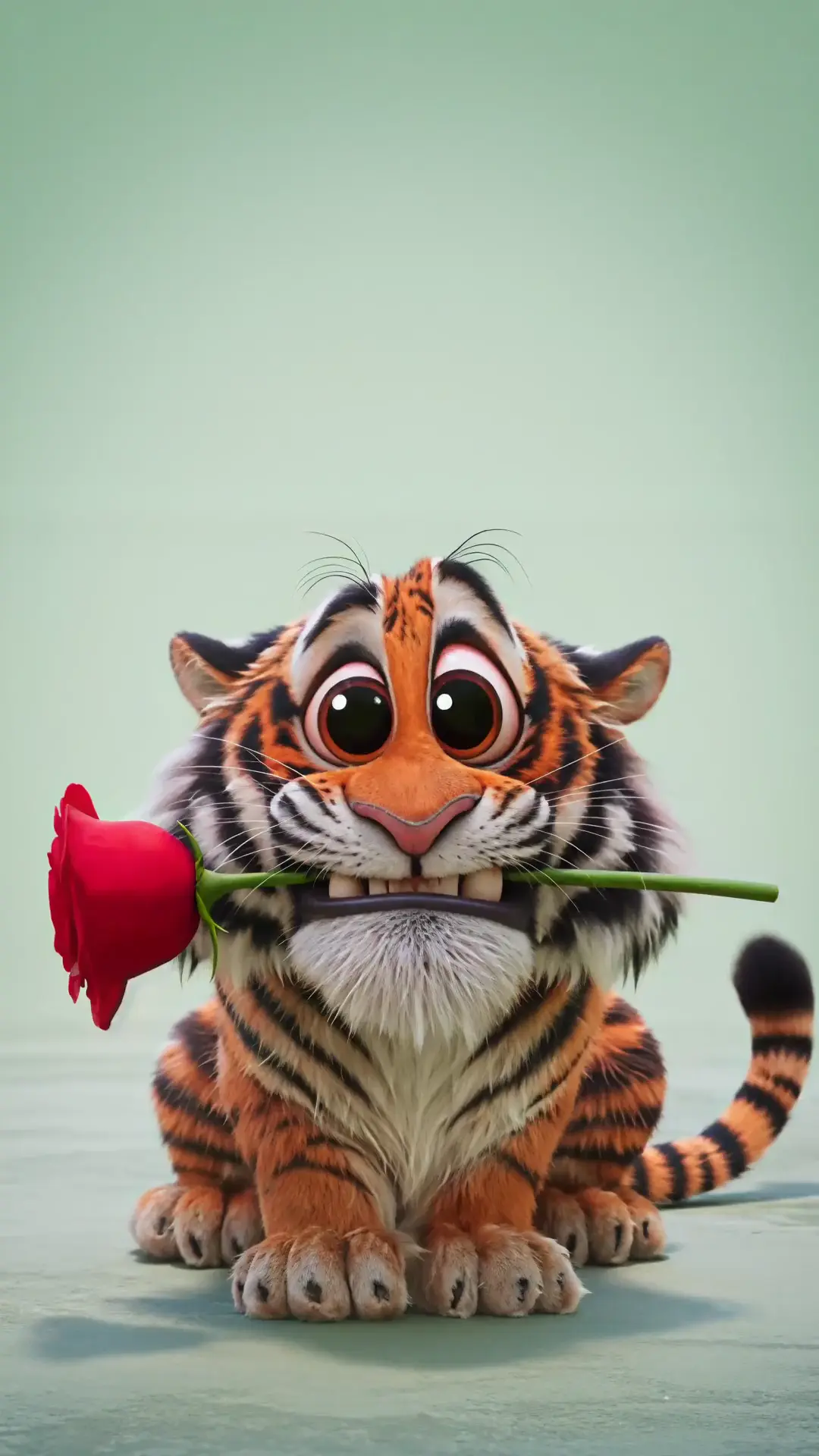 Adorable Cartoon Tiger with Rose Animated Wallpaper