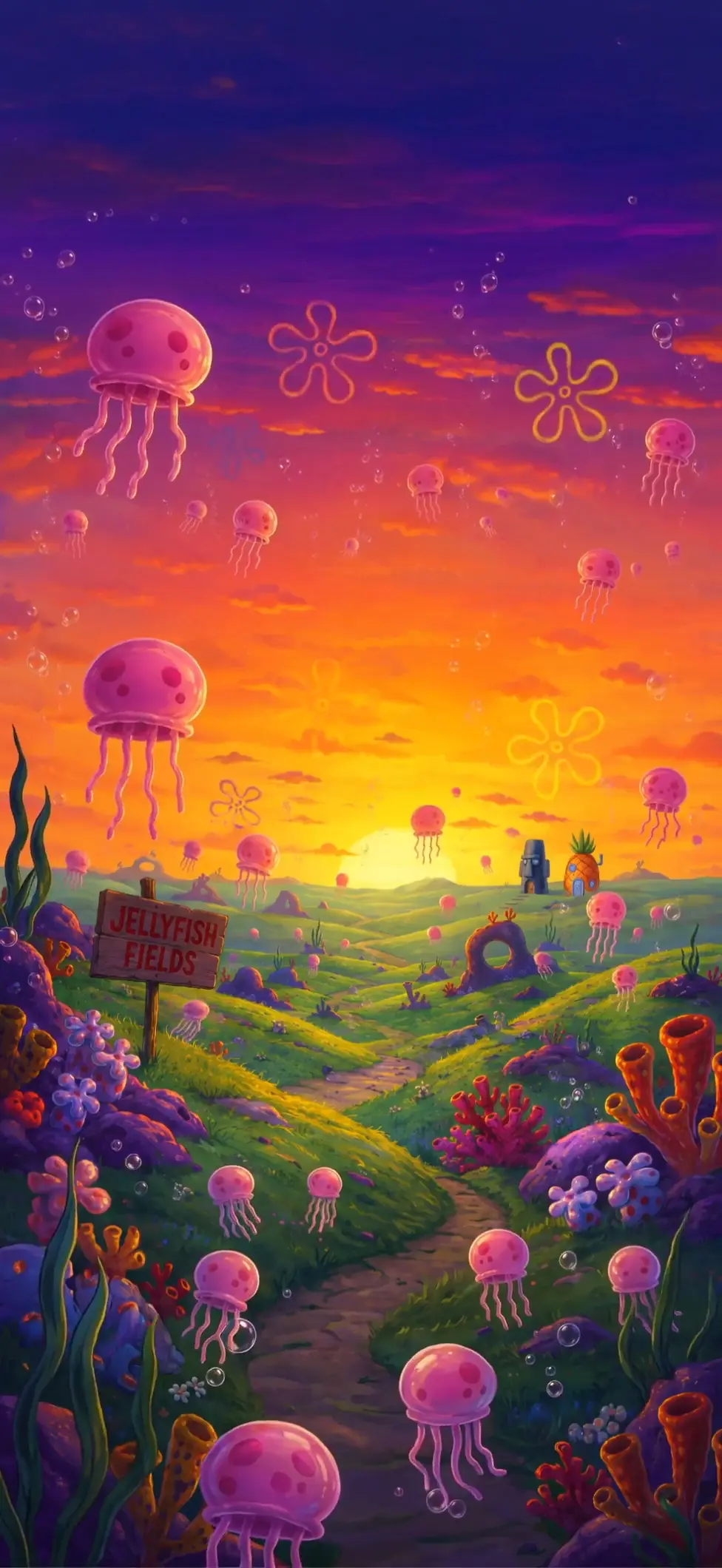 Spongebob Jellyfish Fields Sunset 4K Live Wallpaper