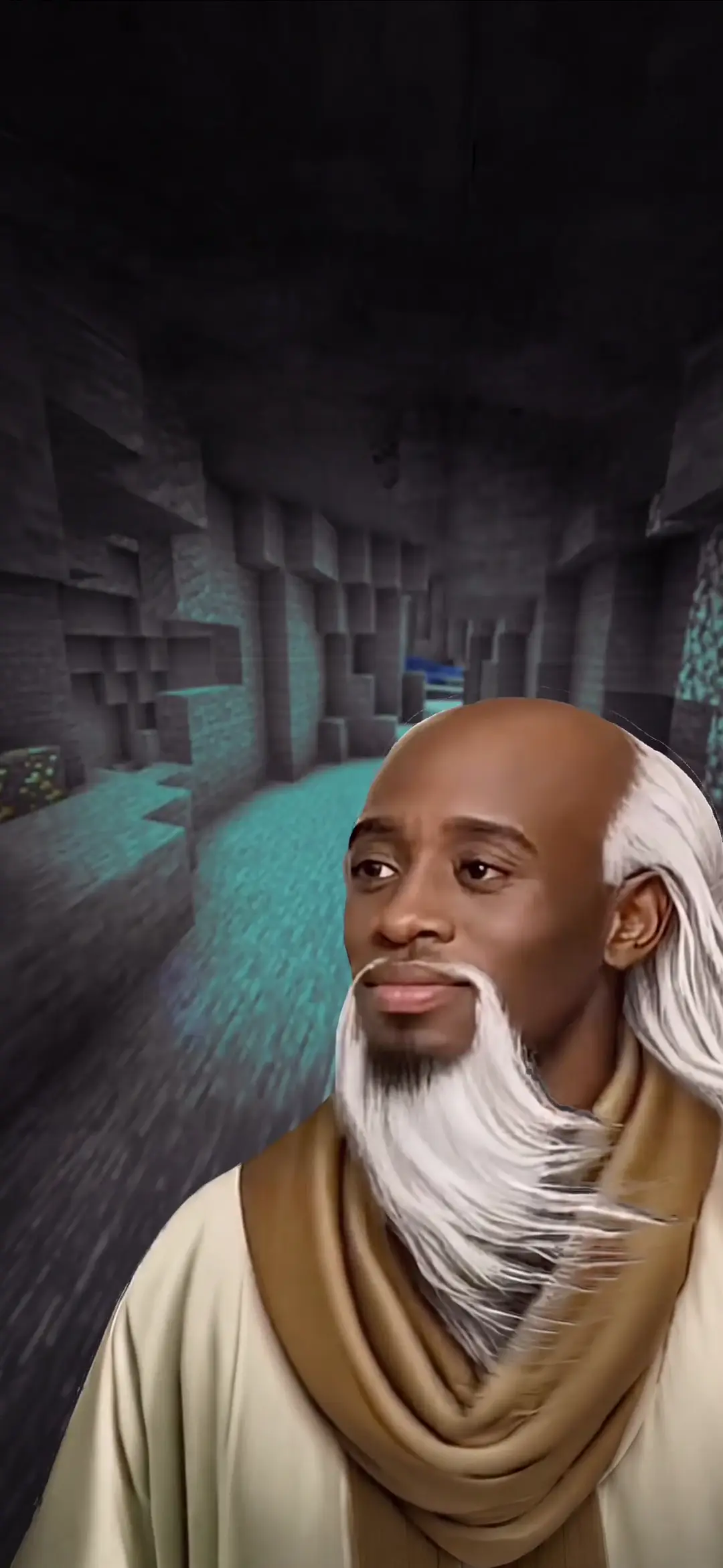 Wise Sage Meme in Minecraft Cave 4K Wallpaper