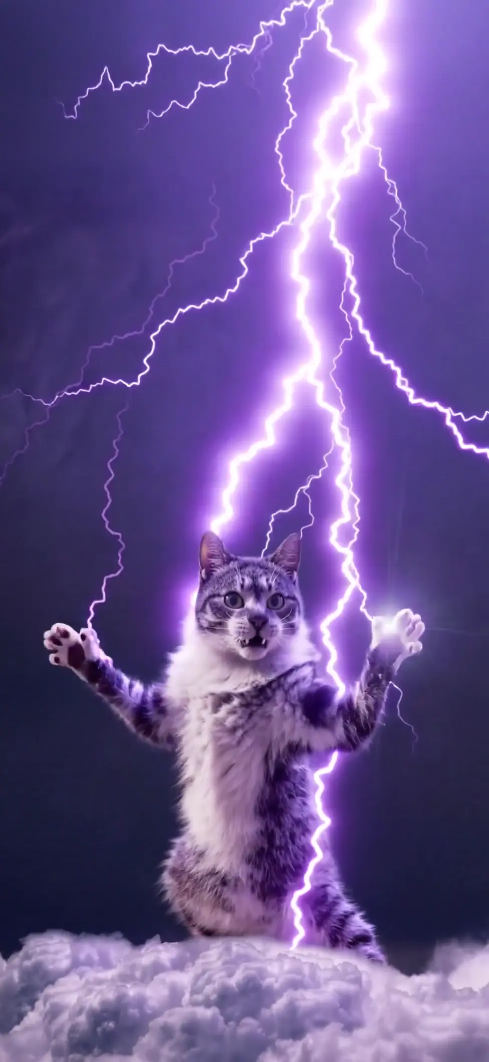 Epic Magic Cat Summoning Lightning Fantasy 4K Wallpaper