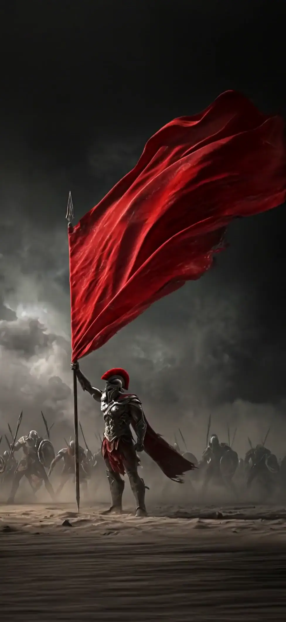 Epic Spartan Warrior with Red Flag 4K Live Wallpaper