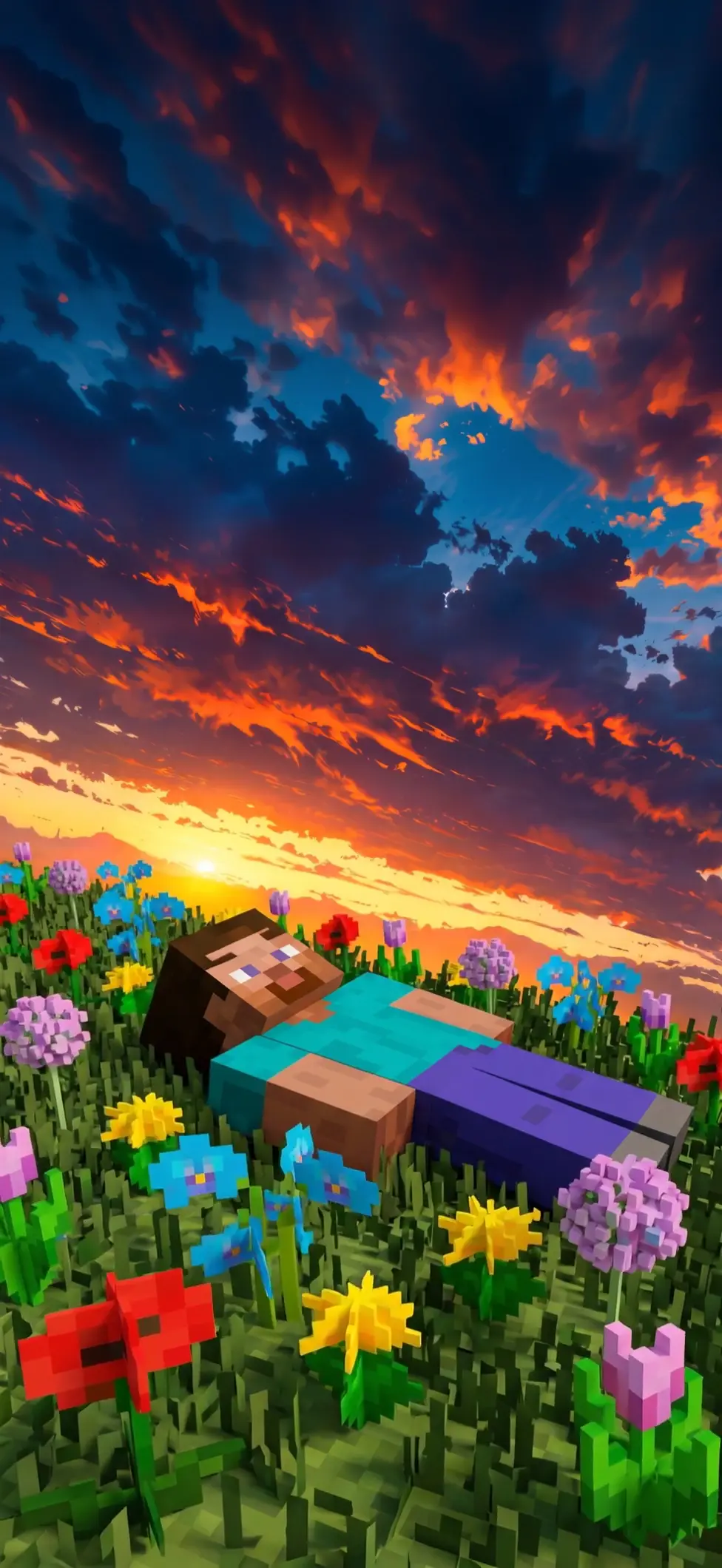 Minecraft Steve Relaxing at Sunset Live Wallpaper