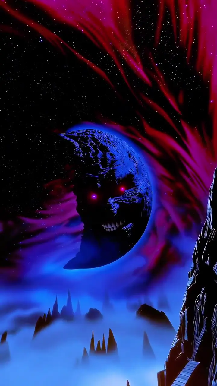 Eerie Evil Moon Live Wallpaper with Glowing Eyes in 4K