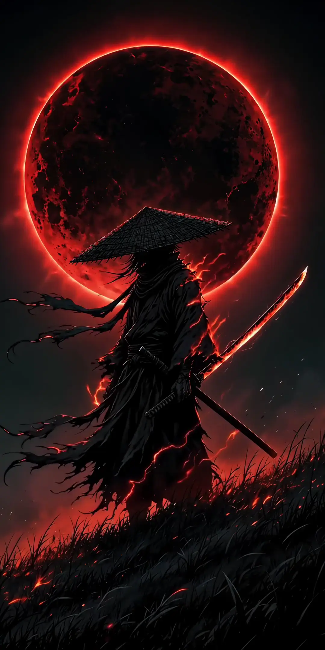 Samurai Red Moon Warrior 4K Live Wallpaper