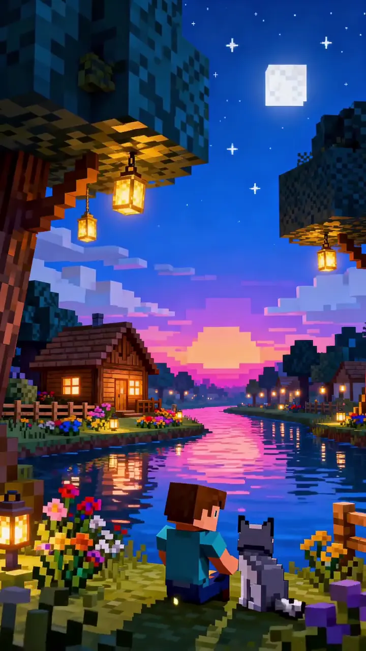 Peaceful Minecraft Sunset 4K Live Wallpaper for Mobile