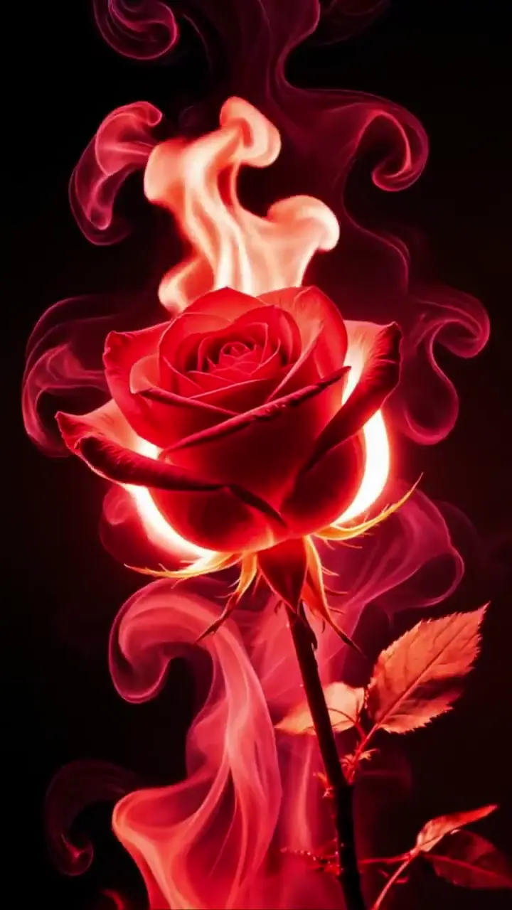 Fiery Red Rose with Glowing Smoke 4K Live Wallpaper
