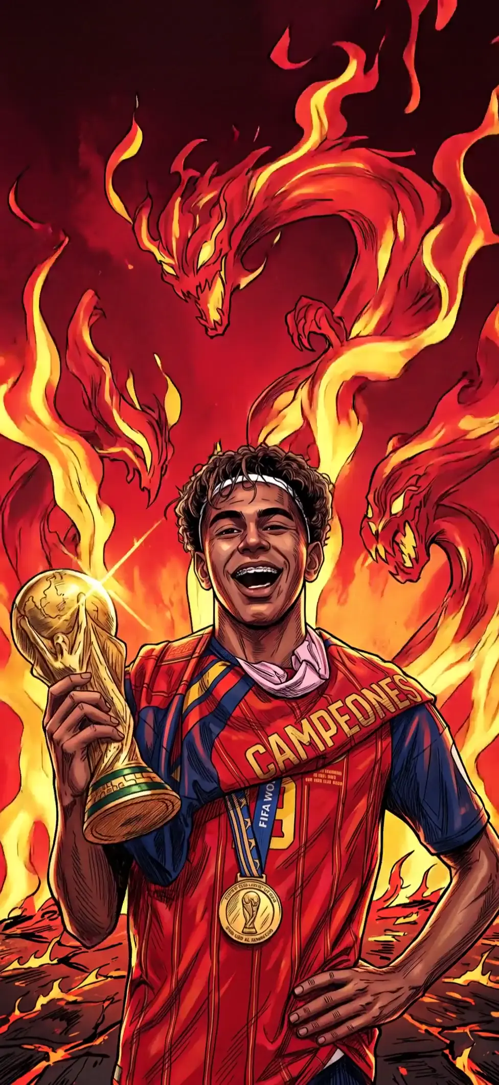 World Cup Champion Soccer Wallpaper with Fire Dragons