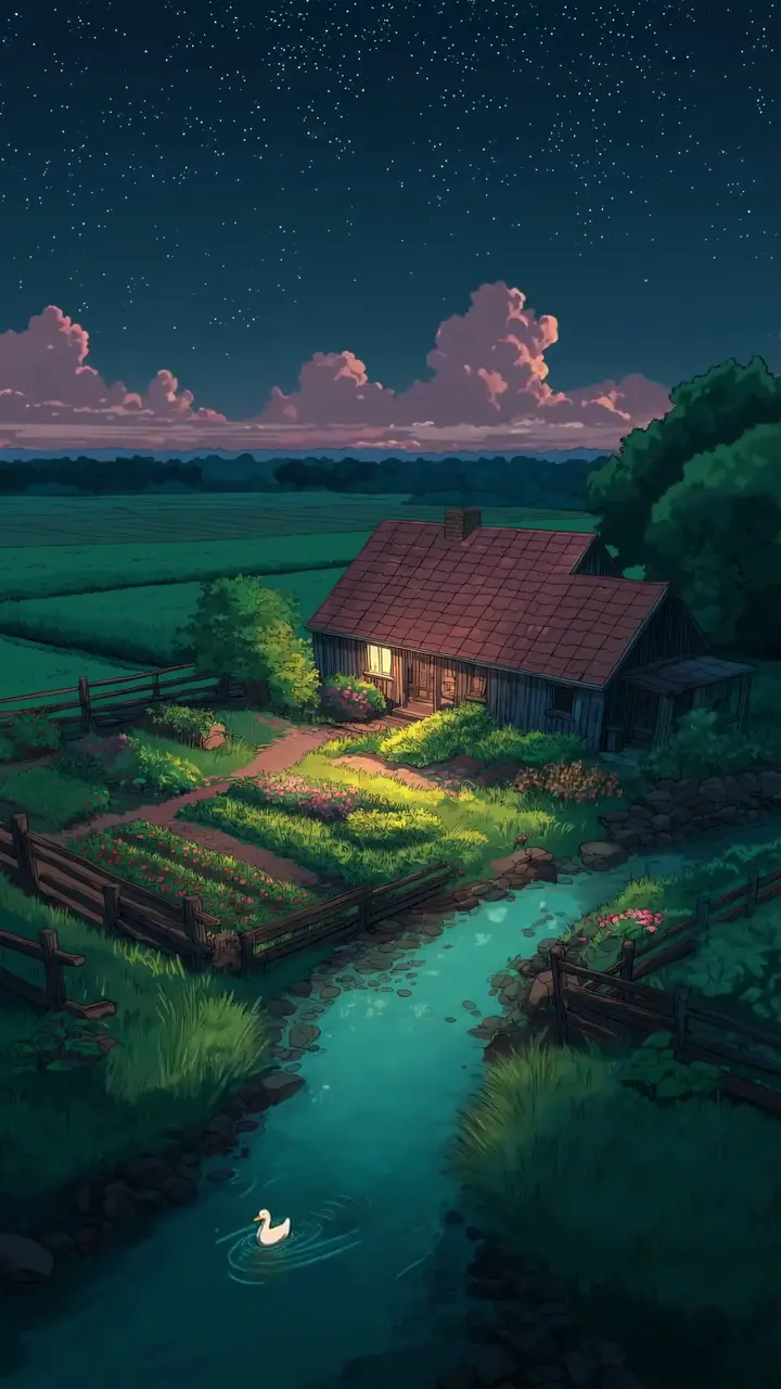 Cozy Countryside Night Sky 4K Nature Wallpaper