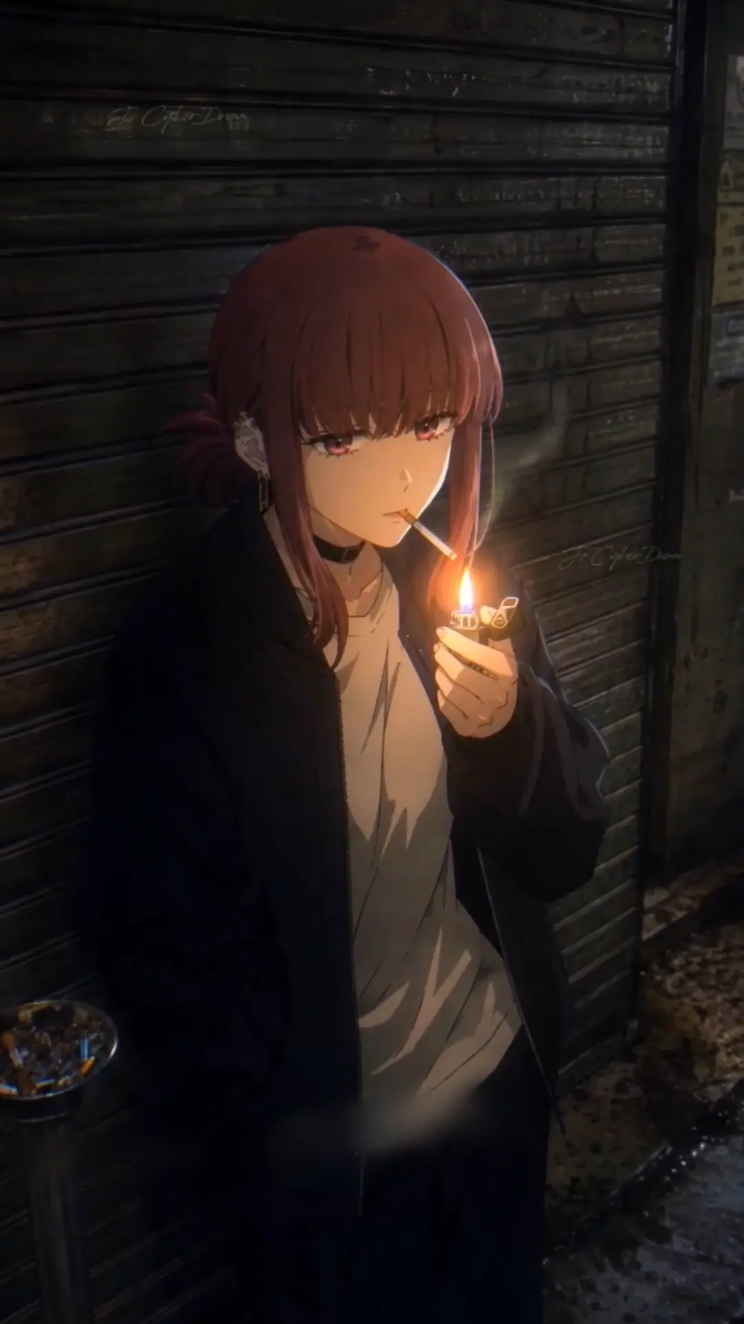 Anime Girl Smoking on Dark Street Live Wallpaper