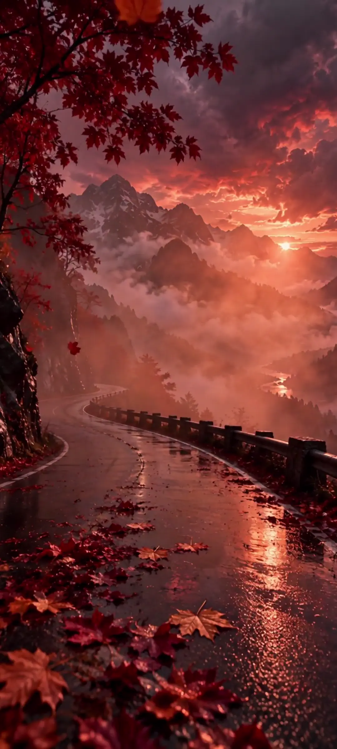Autumn Mountain Road Sunset 4K Nature Wallpaper