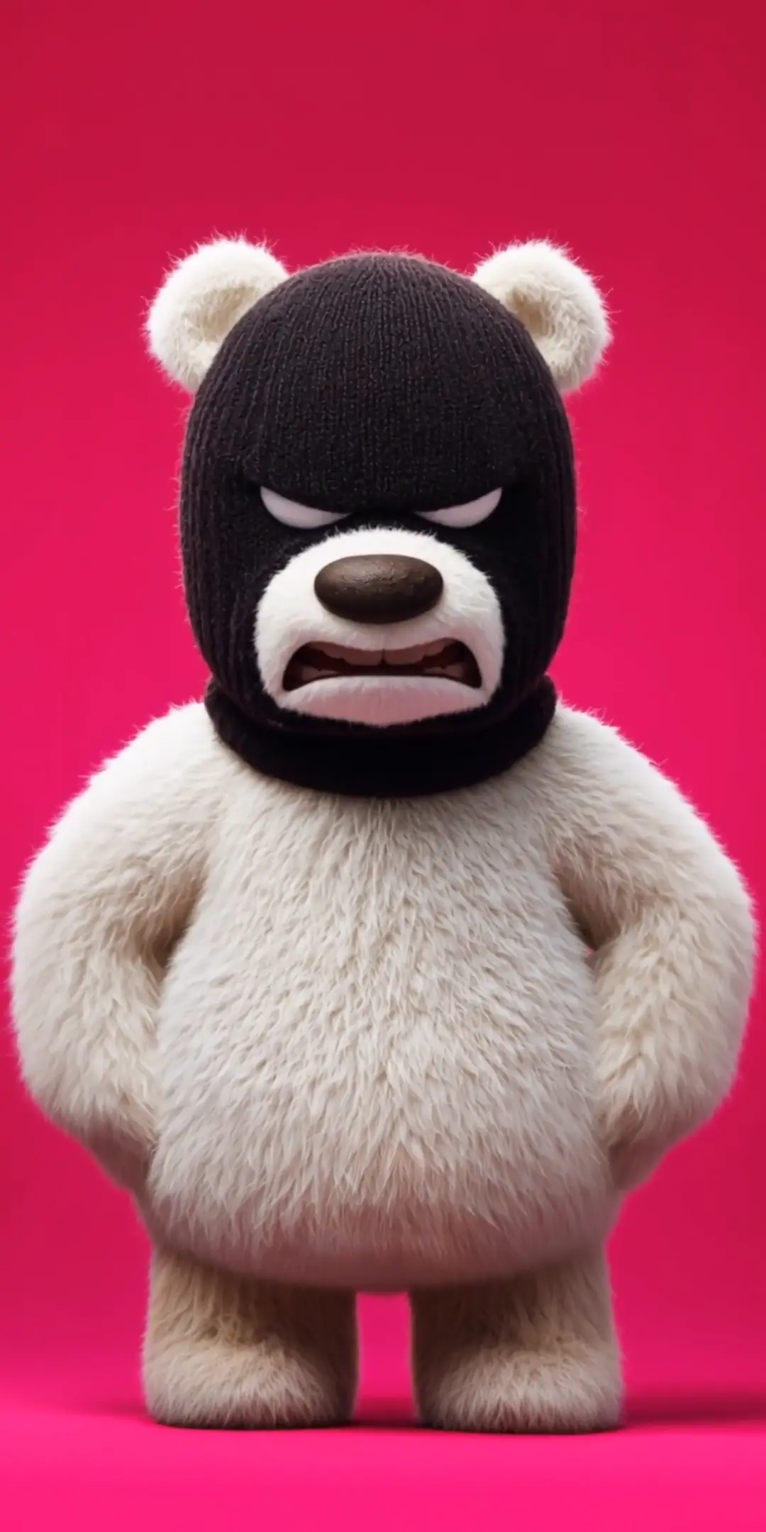 Animated Fluffy Bear with Mask on Pink Background
