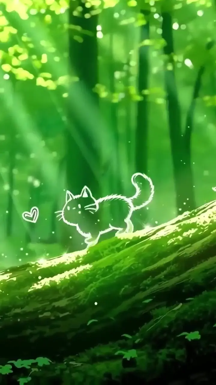 Cute Cat in Enchanted Forest Live Wallpaper