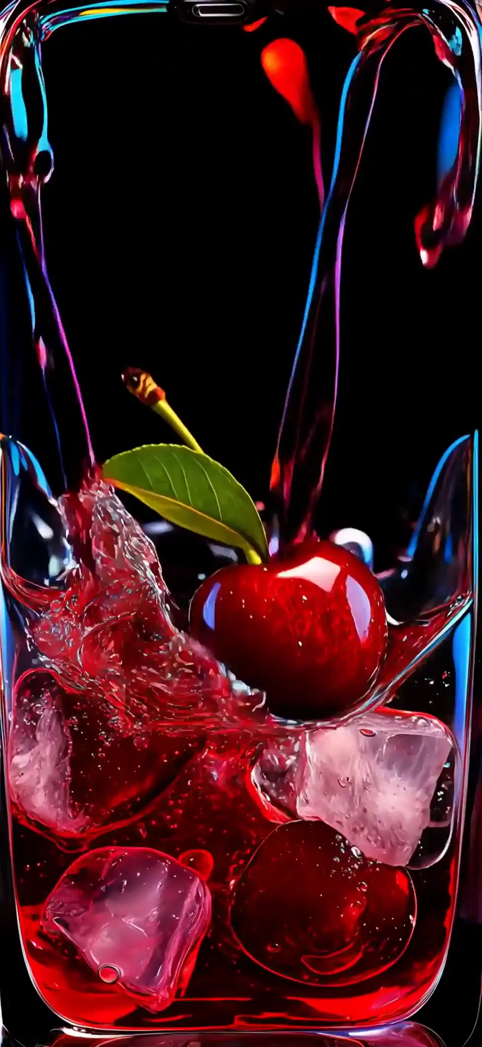 Neon Cherry Splash 3D Live Wallpaper for iPhone