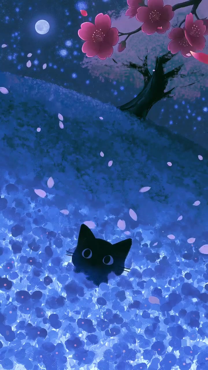 Midnight Cherry Blossom Cat