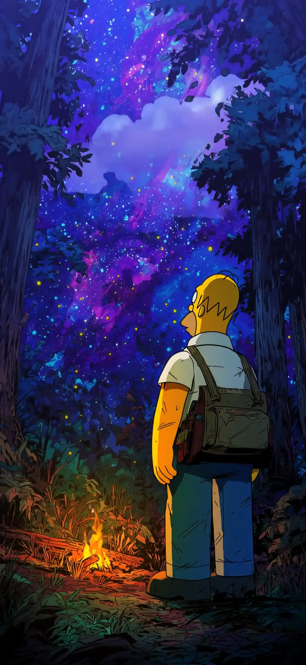 Homer Simpson Cosmic Forest Fantasy Live Wallpaper 4K