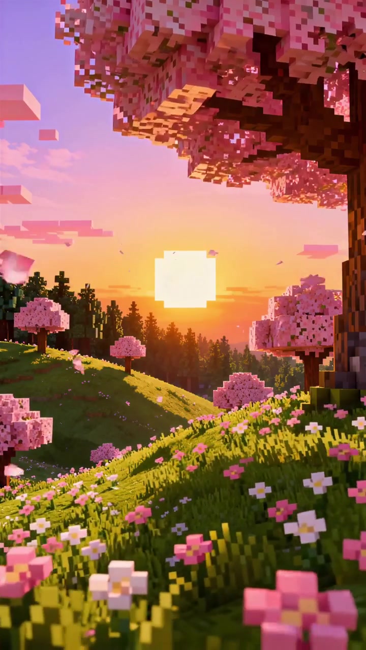 Blocky Cherry Blossom Sunset