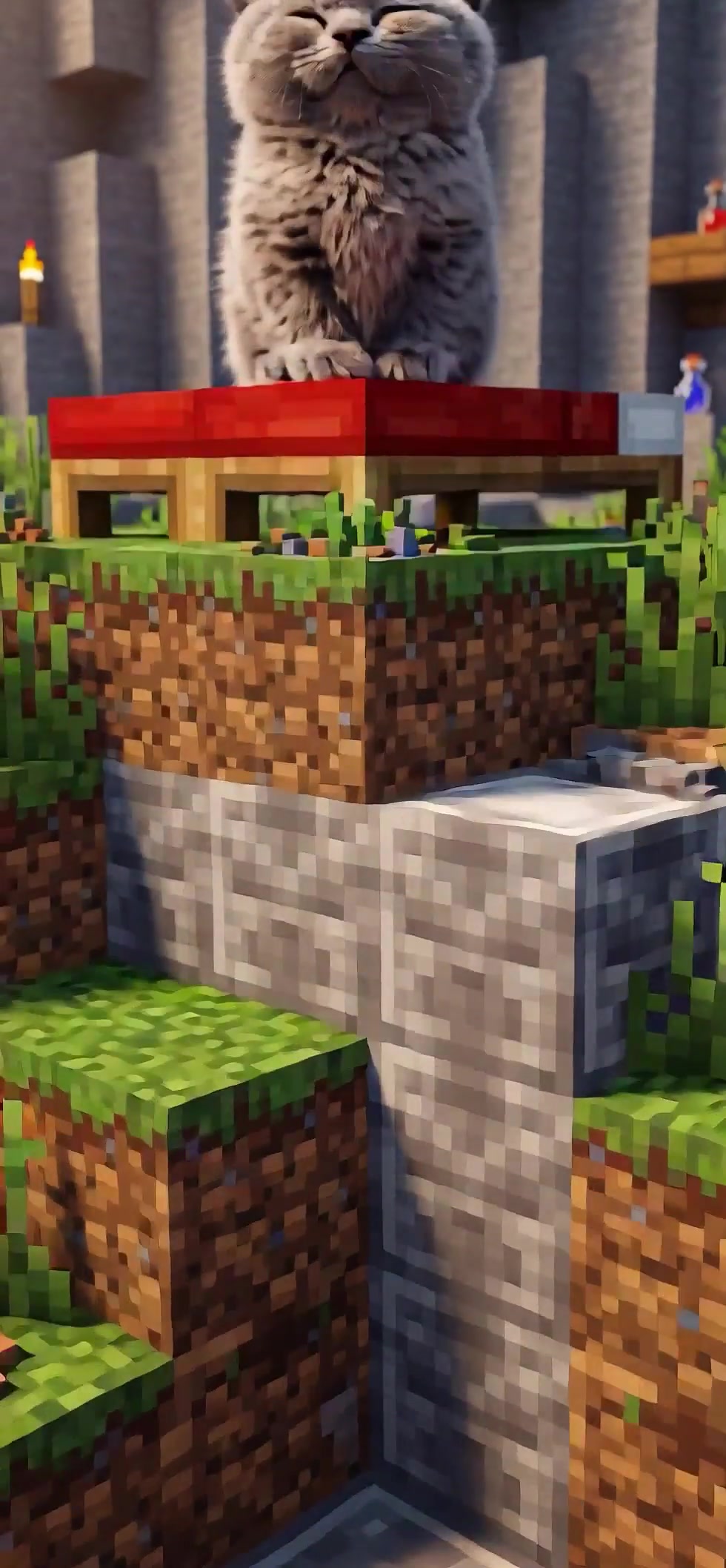 Fluffy Kitten on Minecraft Bed