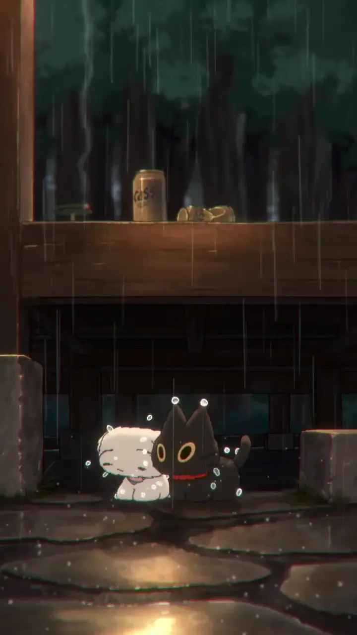 Cute Anime Animals in Cozy Rain Live Wallpaper