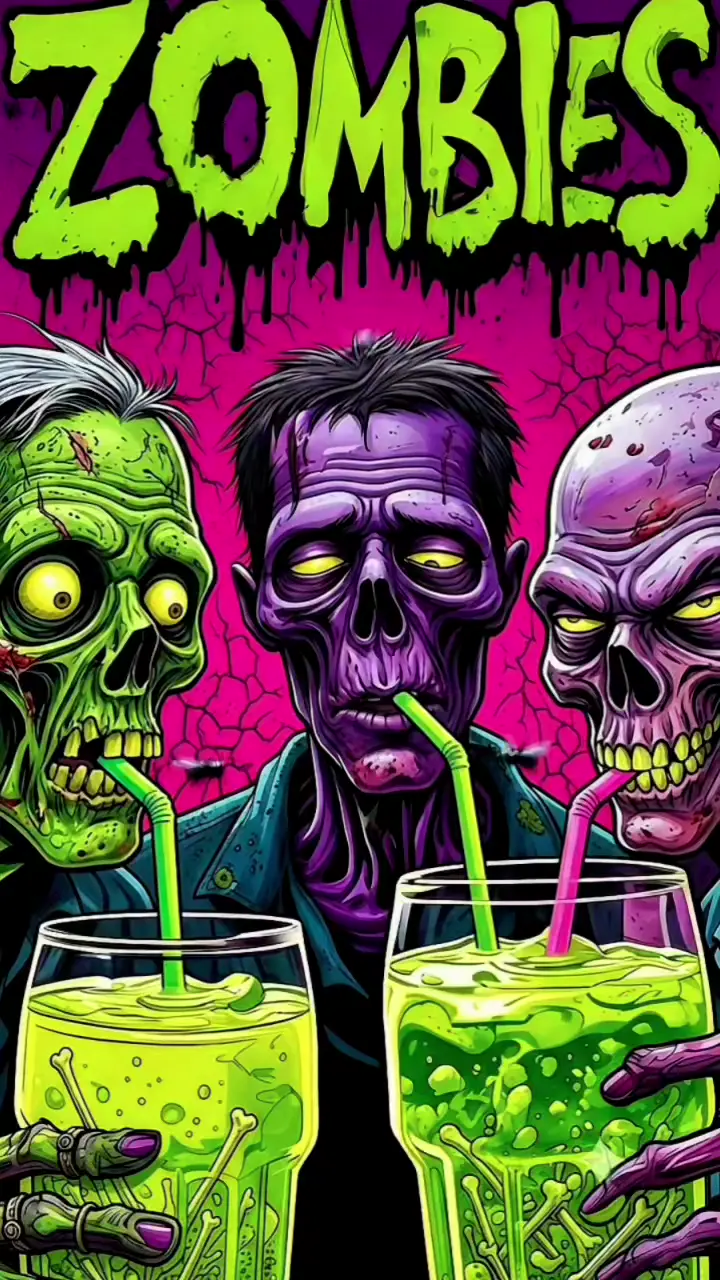 Neon Zombie Party Artwork with Colorful Undead Creatures