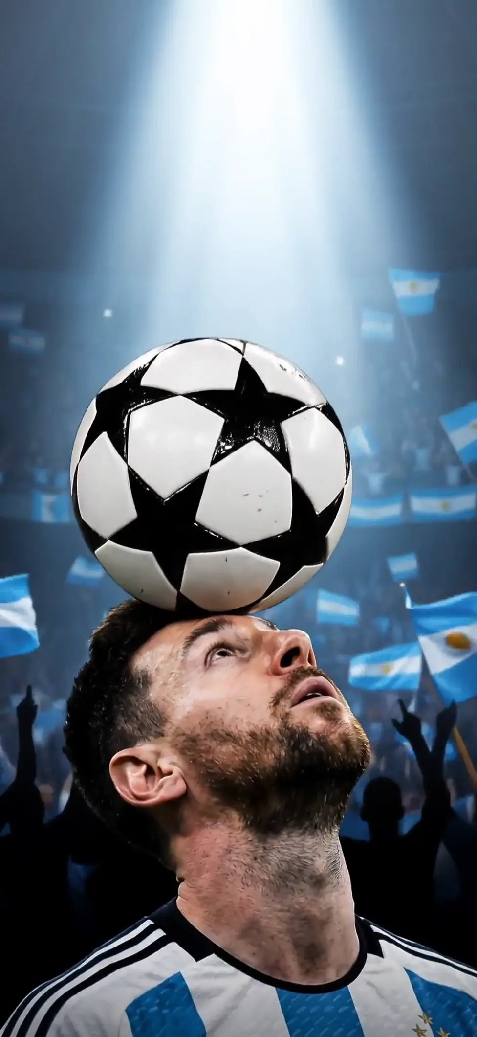 Lionel Messi Balancing Soccer Ball in Argentina Stadium
