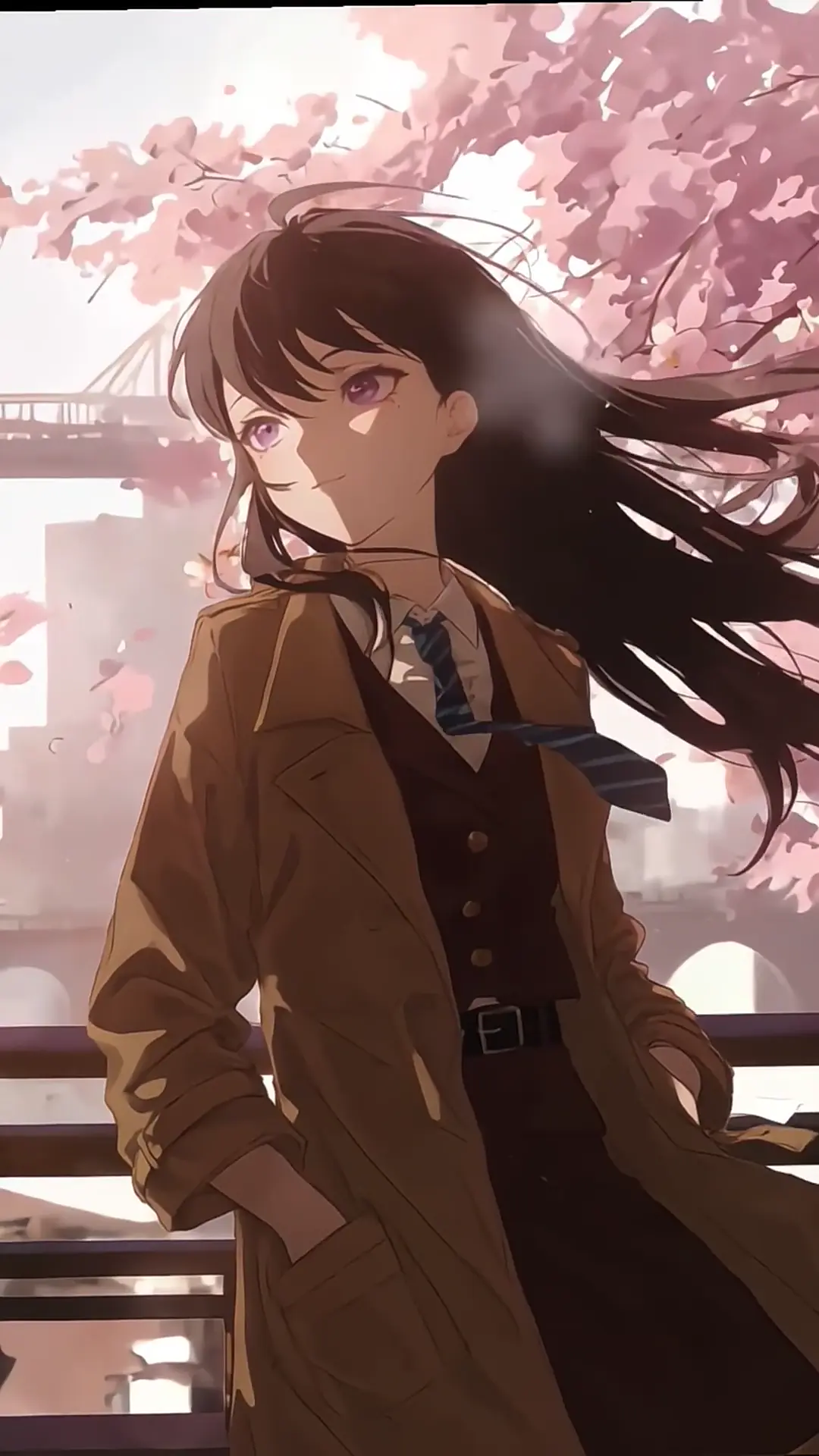 Anime Girl Under Cherry Blossoms Spring Aesthetic Wallpaper